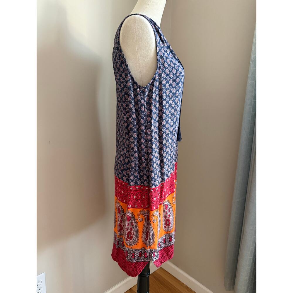 Beach Lunch Lounge Boho Tassel Border Print Dress Size M Cruise Resort Summer - Picture 5 of 9